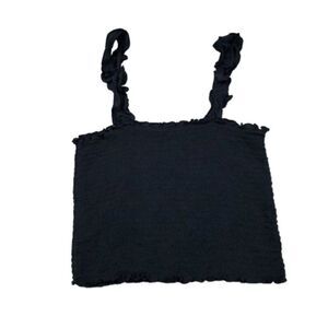 Aerie Cropped Smocked Tank Top Crop Women’s Size Medium Black Stretch
